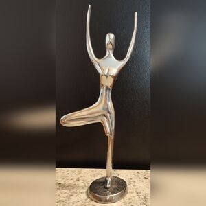Polished Aluminium Yoga 12.5" Statue‎ Art Deco Figurine Modern Spiritual Zen